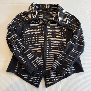 NIC + ZOE Women Medium Geometric Print Modal Knit Zip Up Cardigan Sweater Jacket